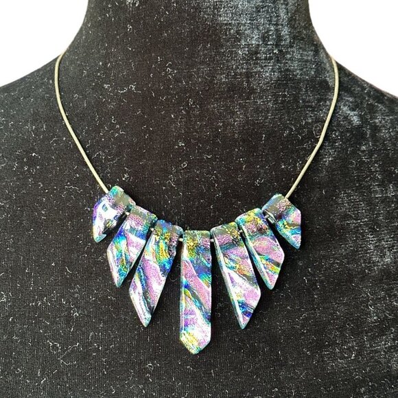 Asymmetric Colorful Glass Slider Pendant Sterling Silver Cocoon Chain Necklace - Picture 3 of 10